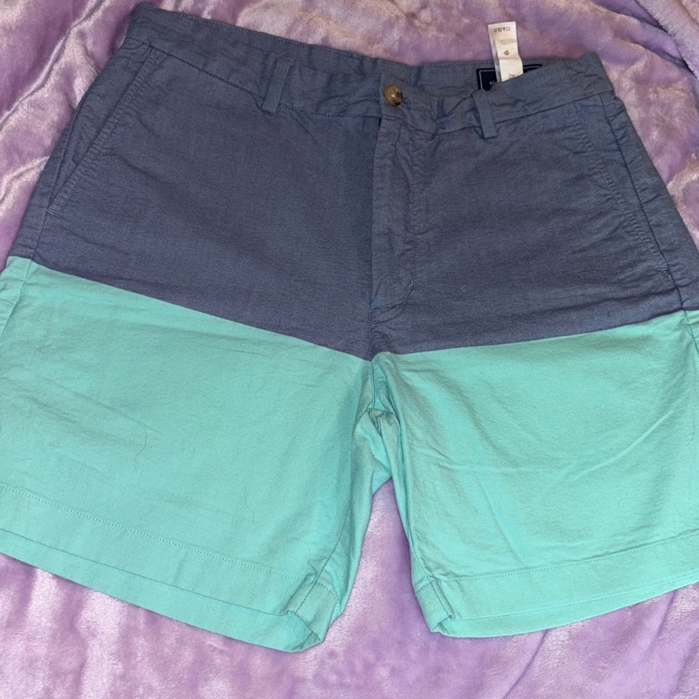 Vineyard Vines Men's Blue and Teal Flat Front Shorts